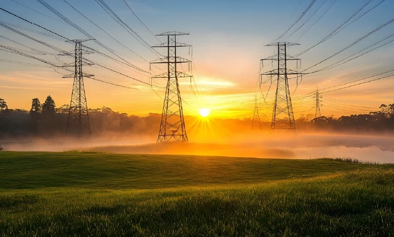 Linhas elétricas ao pôr do sol