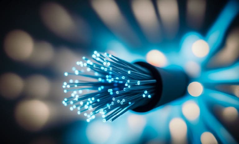 Fibra óptica com tonalidade azul