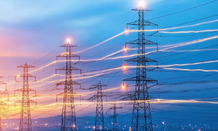 Energia viajando pelas linhas de transmissão