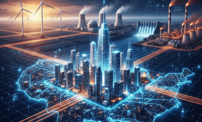Rede elétrica de cidade inteligente com usinas de energia renovável e tradicional