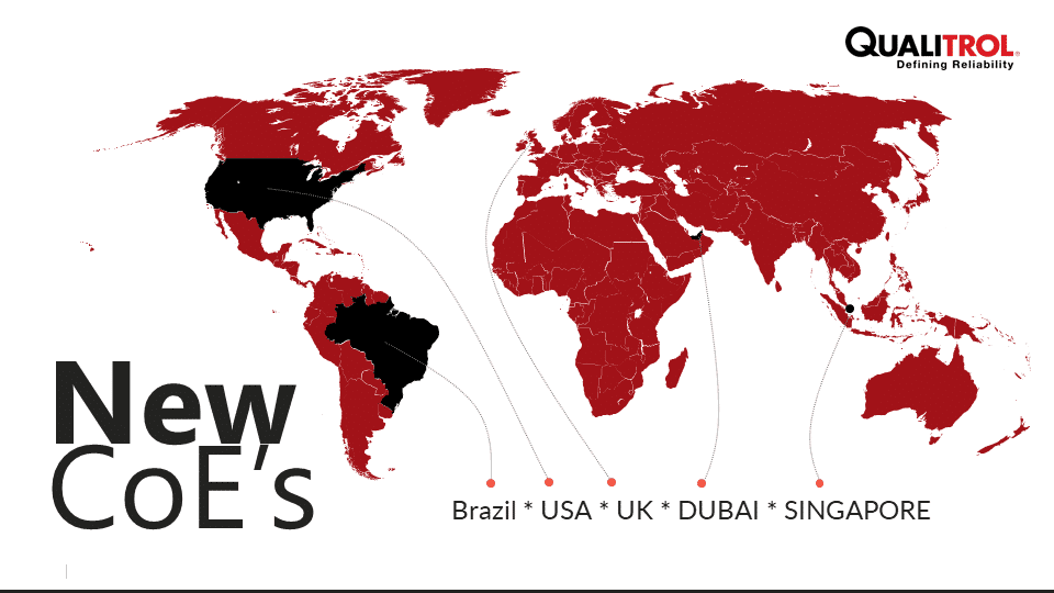 Mapa global dos centros de Excelência (COE) da Qualitrol