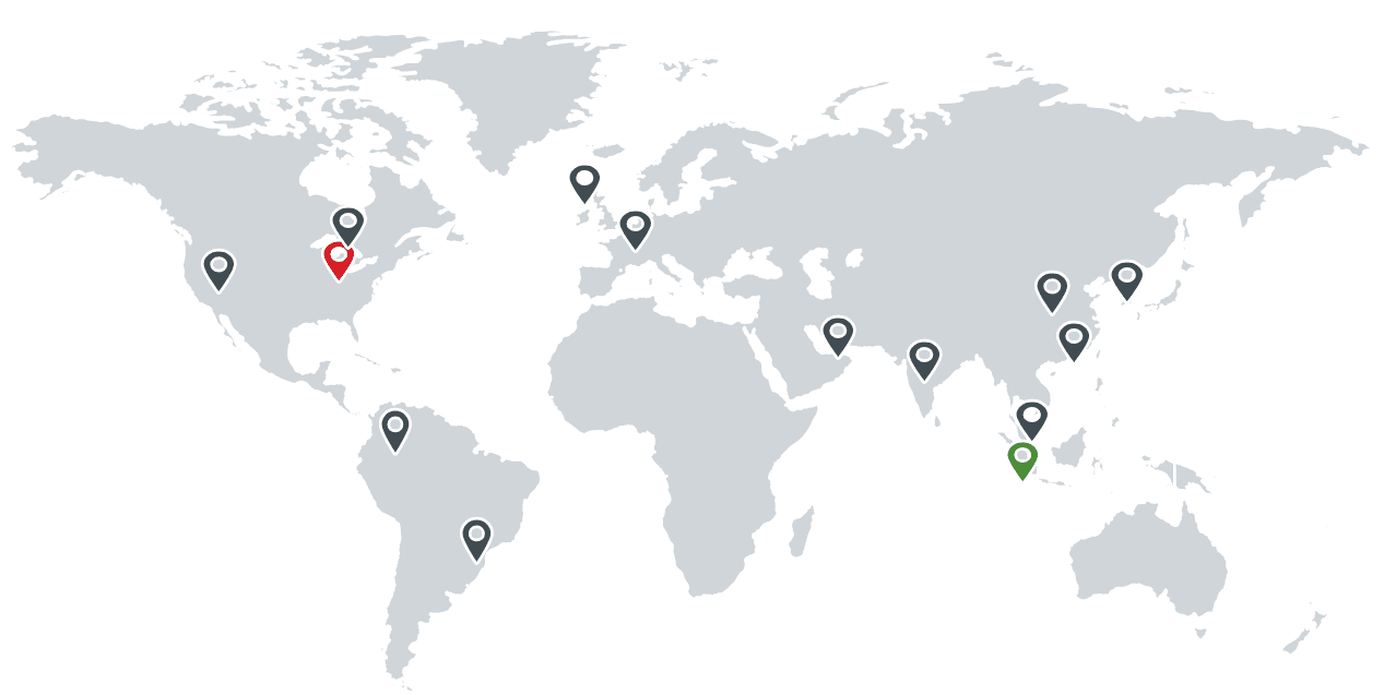 Mapa mundial com diferentes locais destacados globalmente